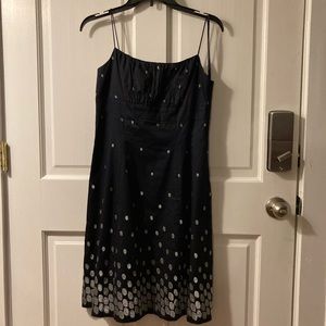 Mid-mini Ann Taylor Dress- Navy Blue with silver threaded dots